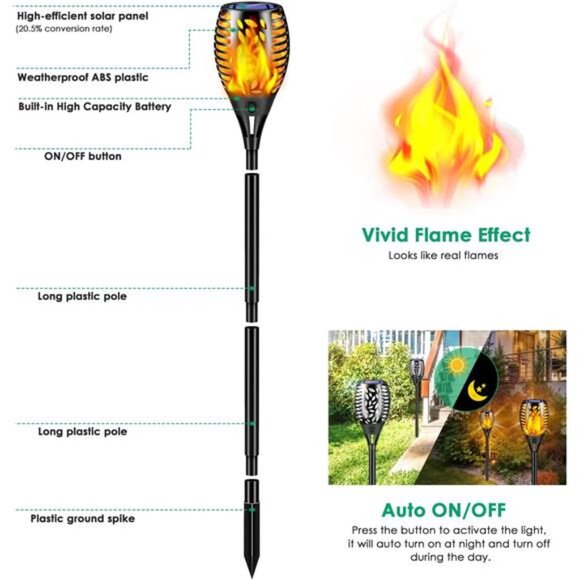 Solar Powered Outdoor Garden Lights Torch Flickering Flames - Picture 5 of 7